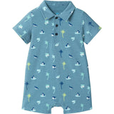 Infant Boys Blue Printed Baby Polo Romper | Blue Palm