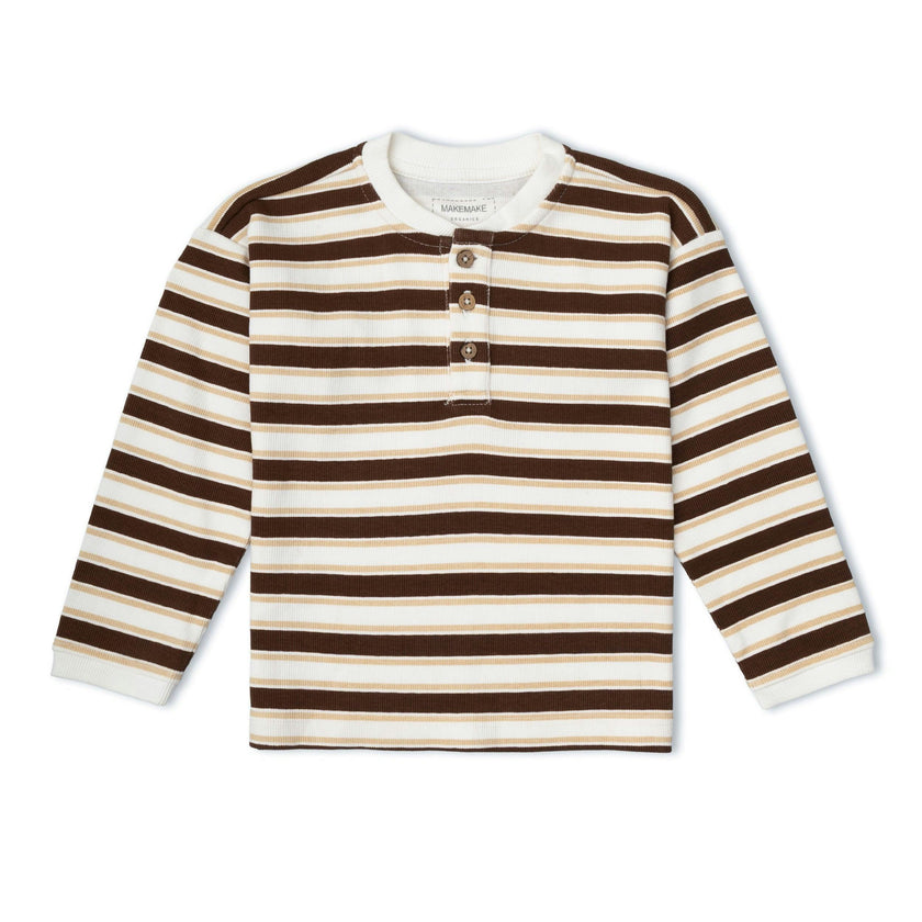 Organic Henley Tee - Cocoa Stripe