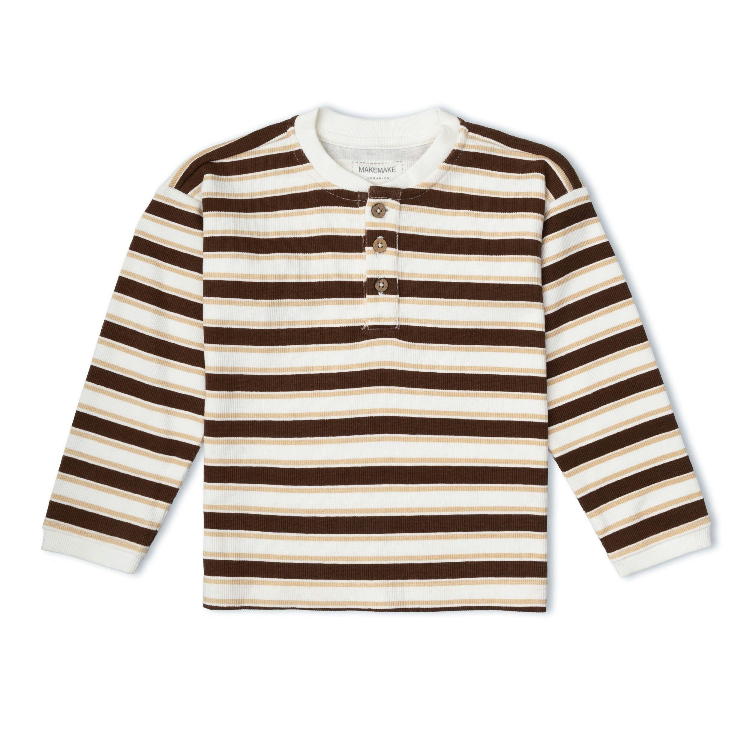 Organic Henley Tee - Cocoa Stripe