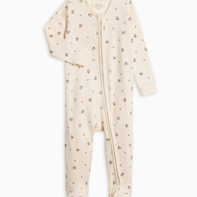 KENDI Kit Ribbed Zipper Sleeper Olive Stripe