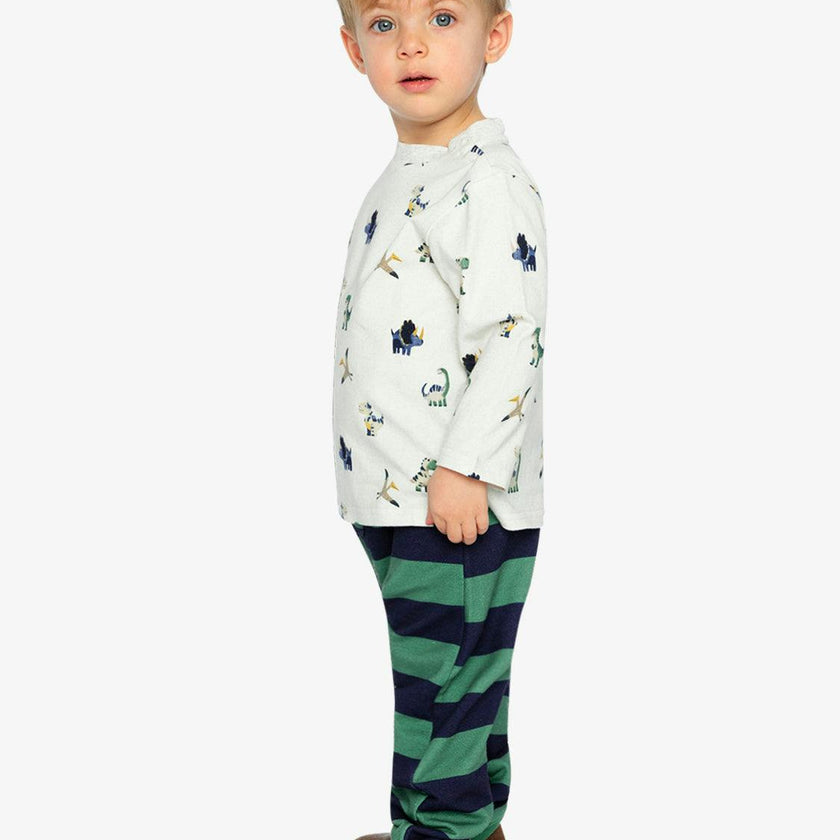 Baby Cotton T-Shirt & Fleece Pant Set Beige Dinosaur Print