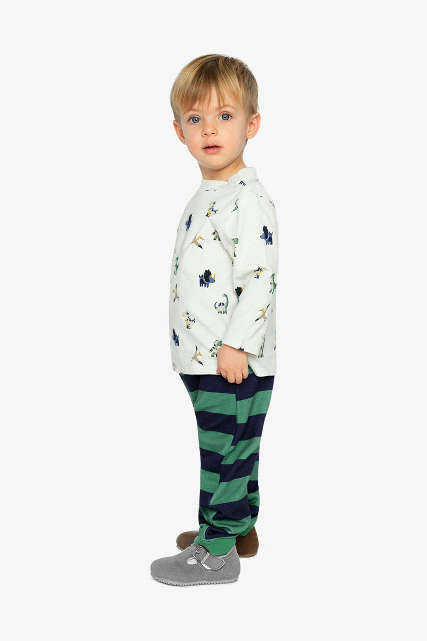Cotton T-Shirt & Fleece Pant Set Beige Dinosaur Print