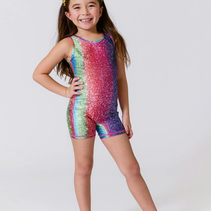 Girls Leotard in Rainbow Glitter Foil