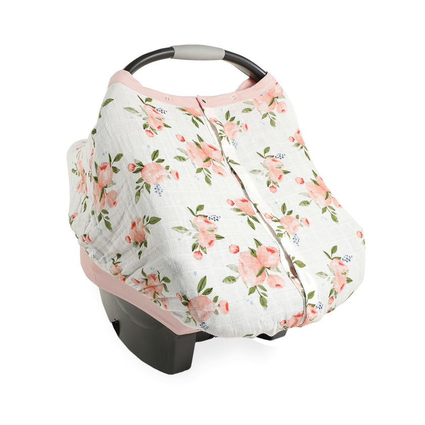 Cotton Muslin Car Seat Canopy - Watercolor Roses