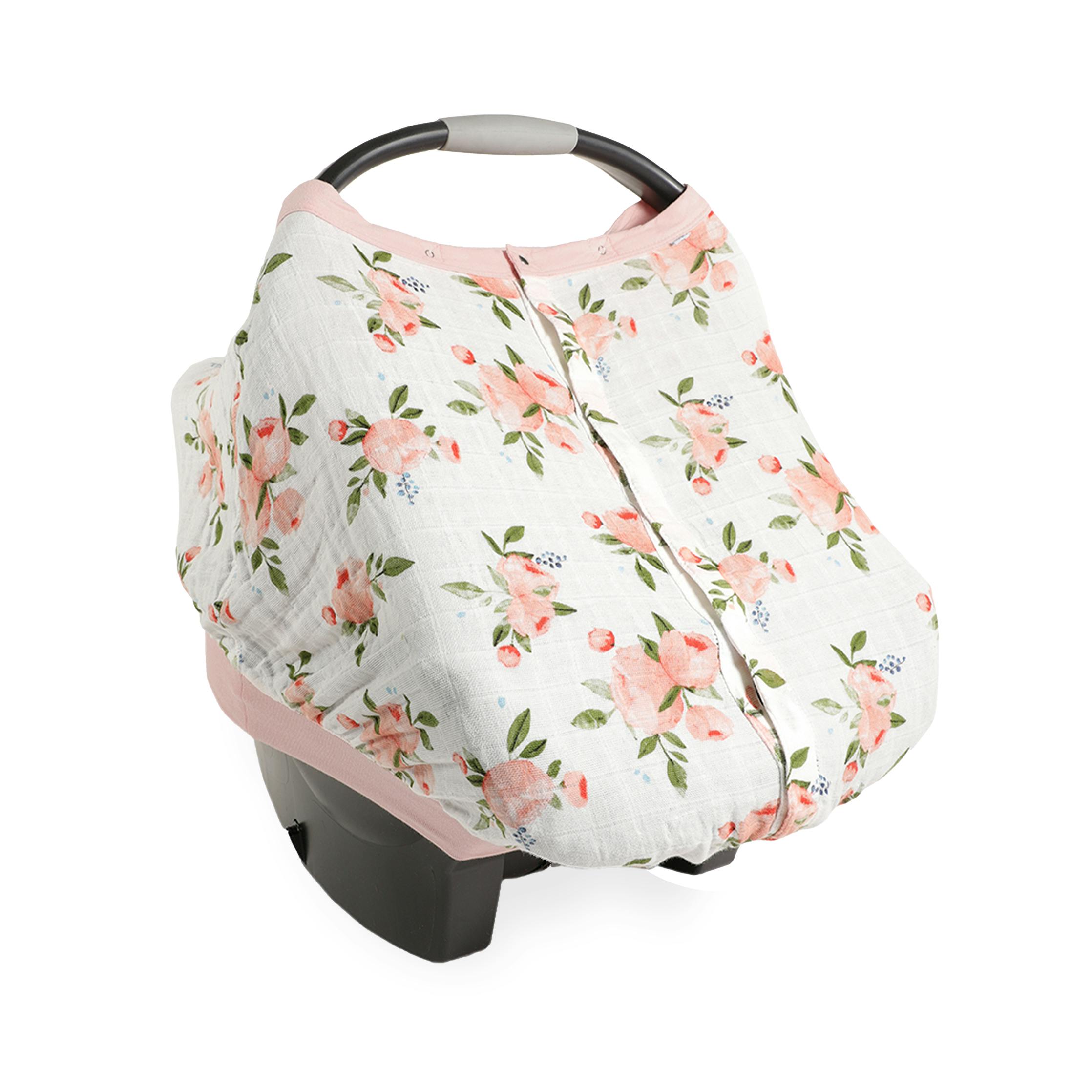 Cotton Muslin Car Seat Canopy - Watercolor Roses