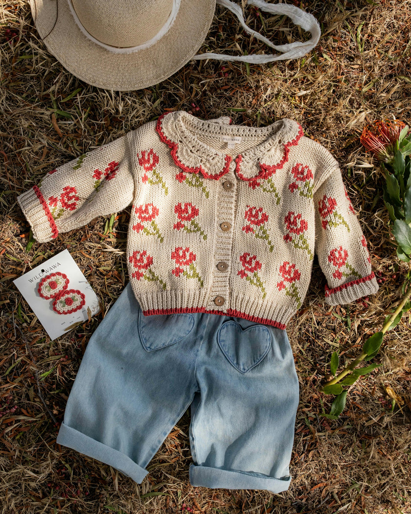 Ines Cardigan in Rouge Bloom