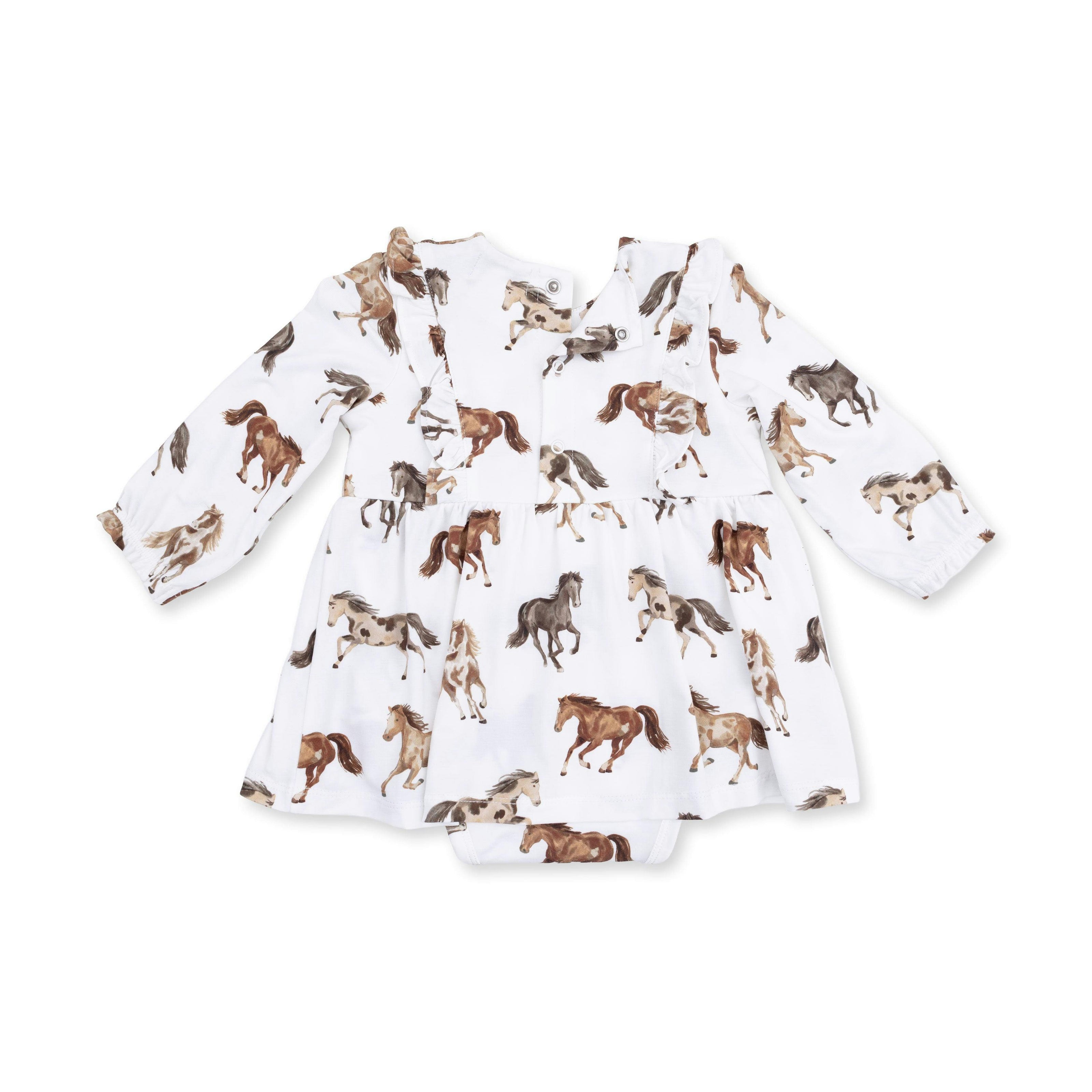 Wild Horses - Long Sleeve Ruffle Bodysuit Dress