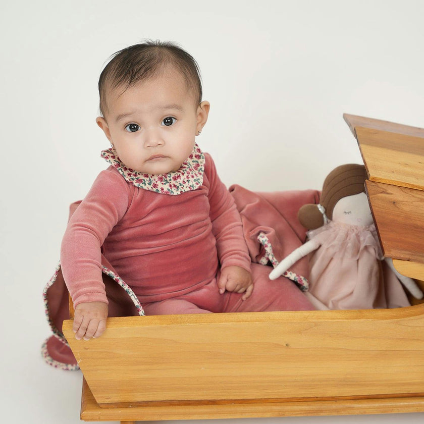 Girl's Velour Collar Long Sleeve Footie