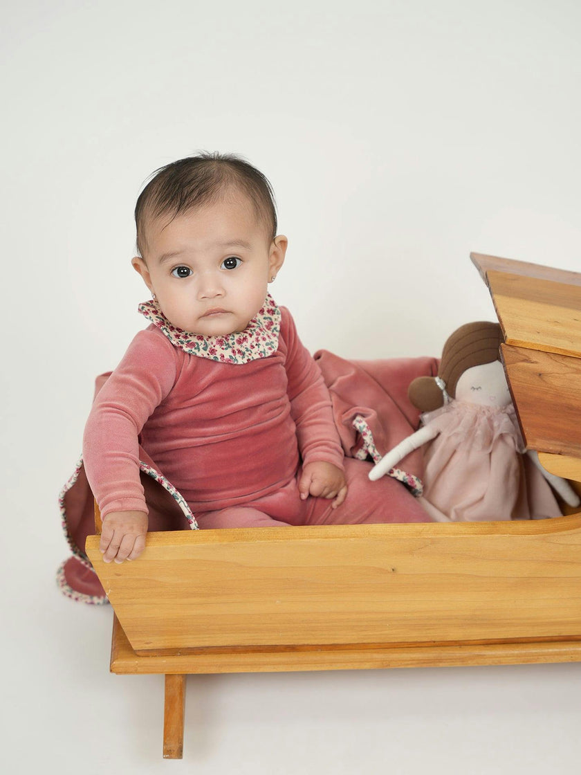 Girl's Velour Collar Long Sleeve Footie