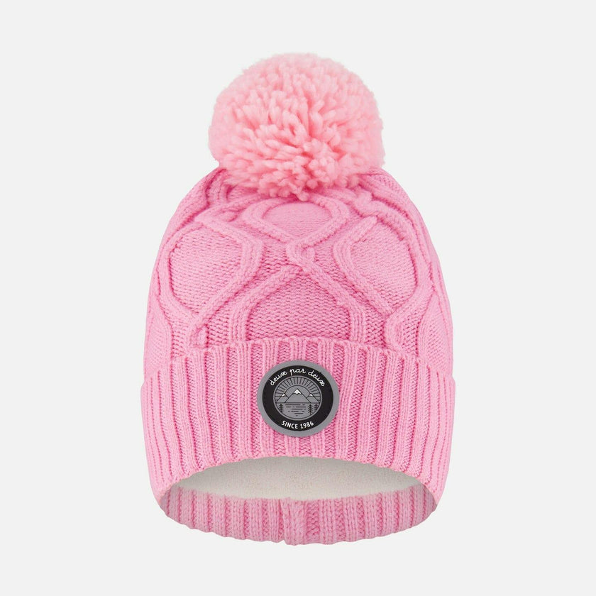 Lined Knit Pompom Hat Pink