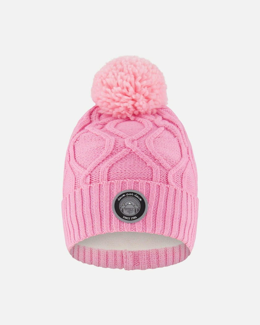 Lined Knit Pompom Hat Pink