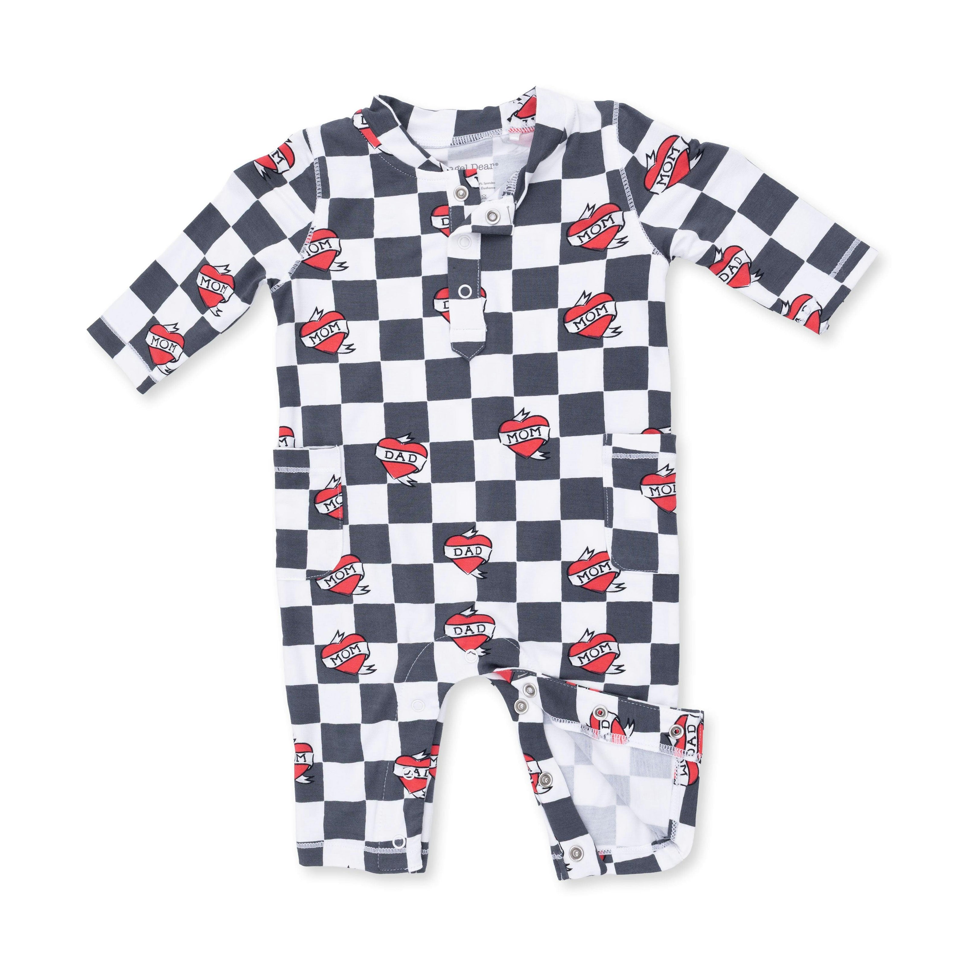 Heart Tattoo Check Black - Uni Romper