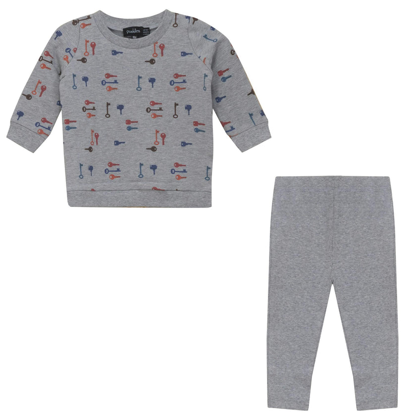 Key Print French Fleece Two Piece Set