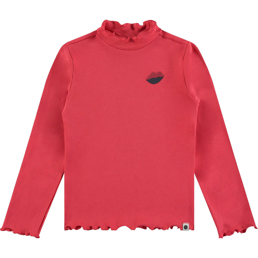 Ribbed Long Sleeve Lettuce Hem T-Shirt