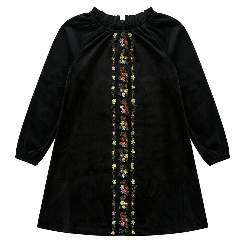 Velvet Floral Embroidery Dress