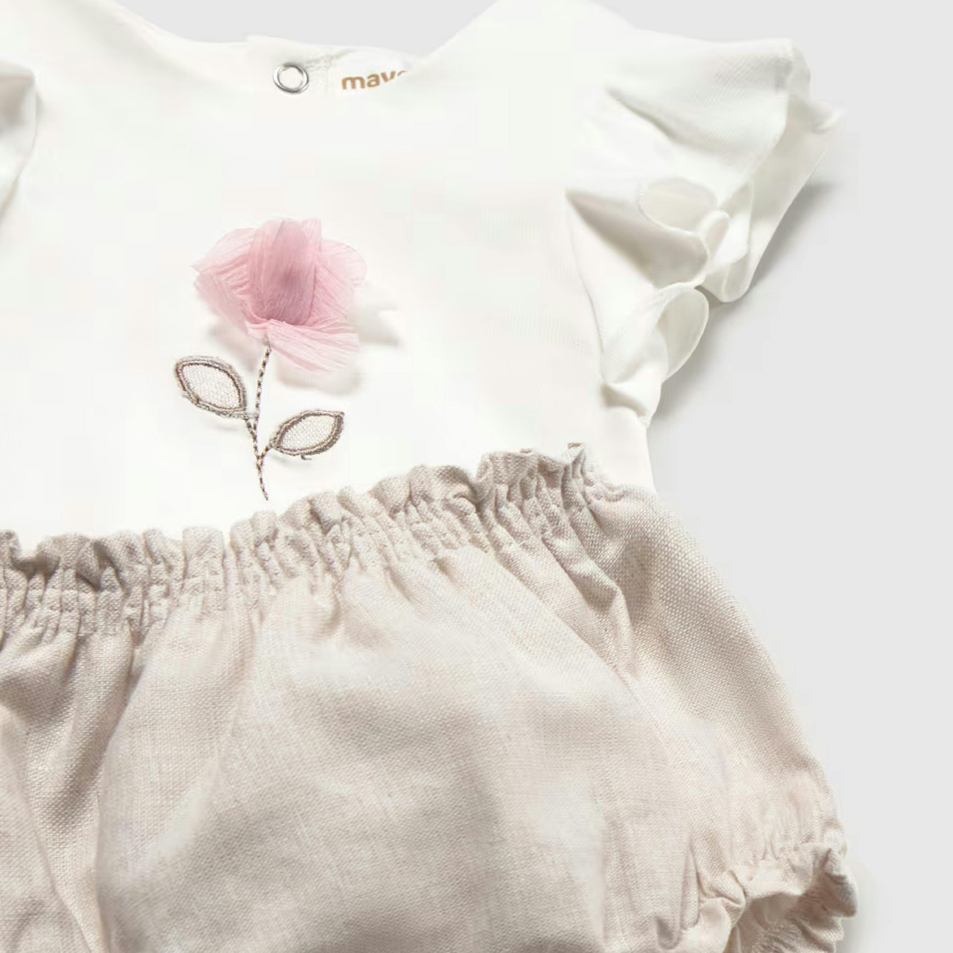 White and Beige Flower Short Set
