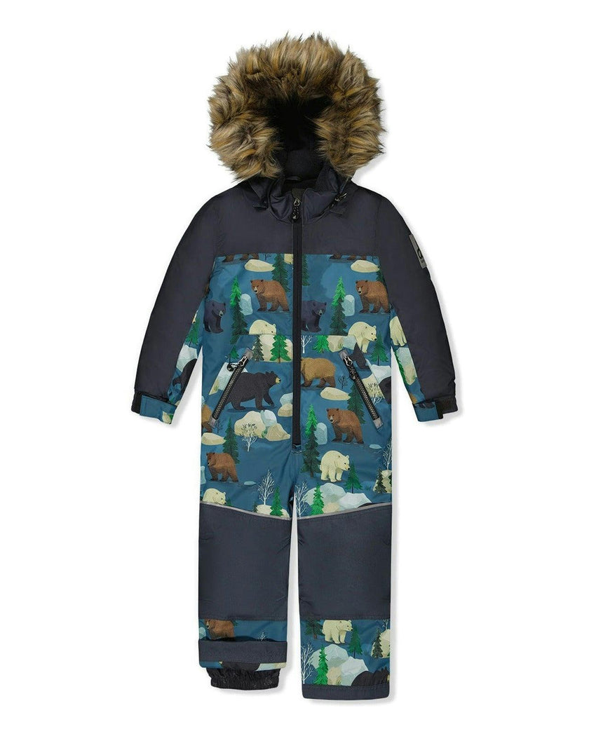 Kids One Piece Discover Snowsuit Blue Bear Print