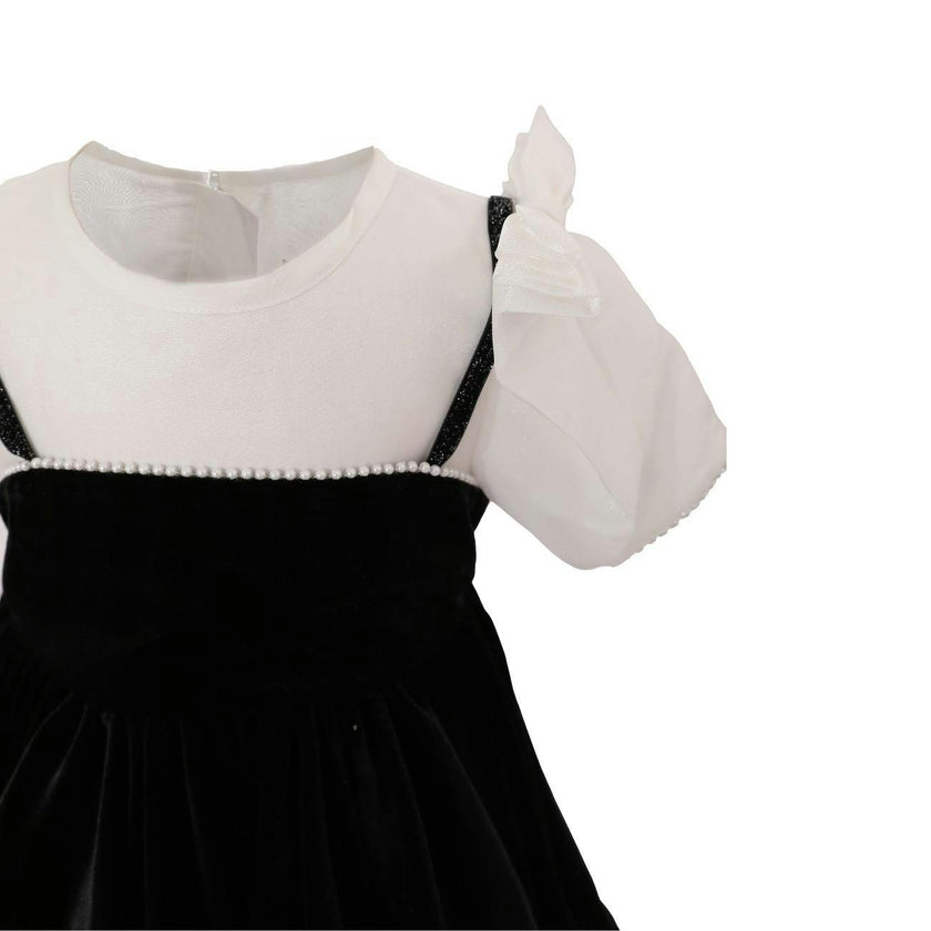 Black & White Crestella Velvet Bow Dress