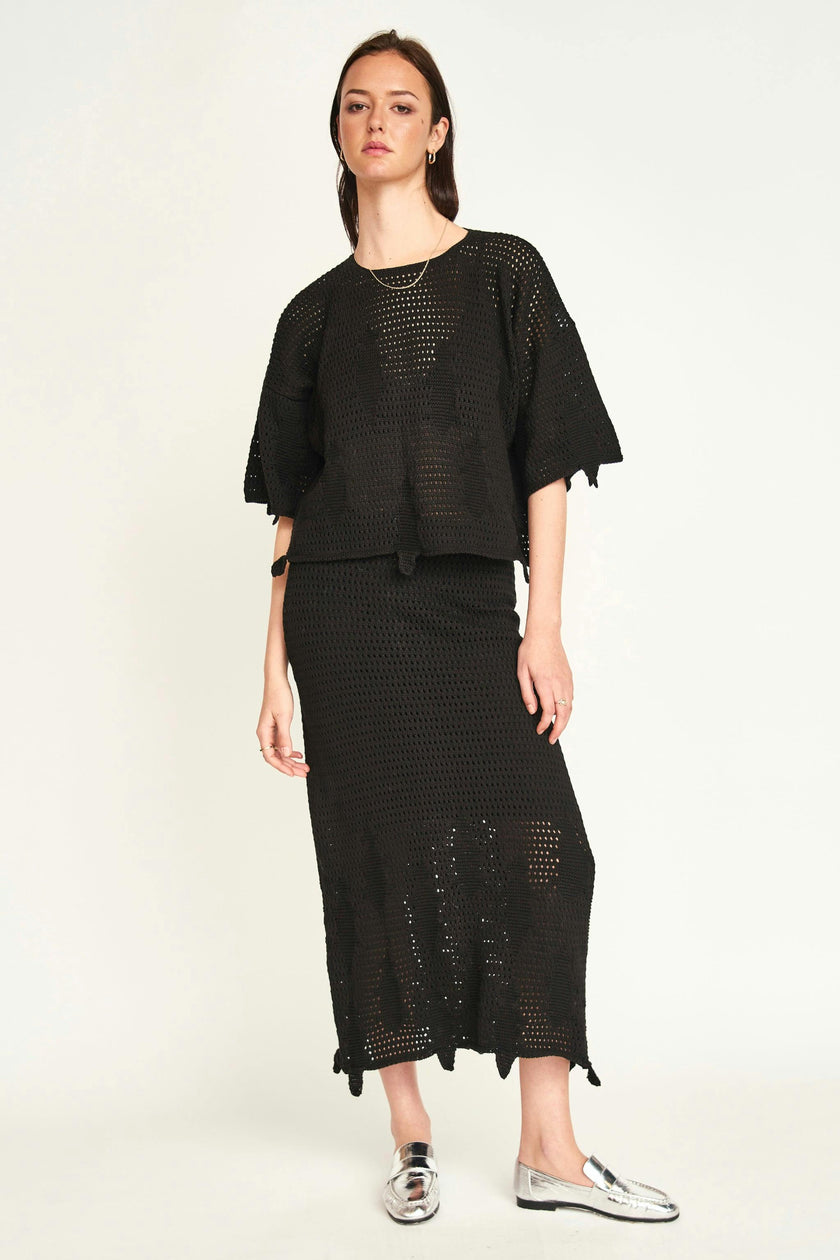Lokaro Pointelle Skirt in Black