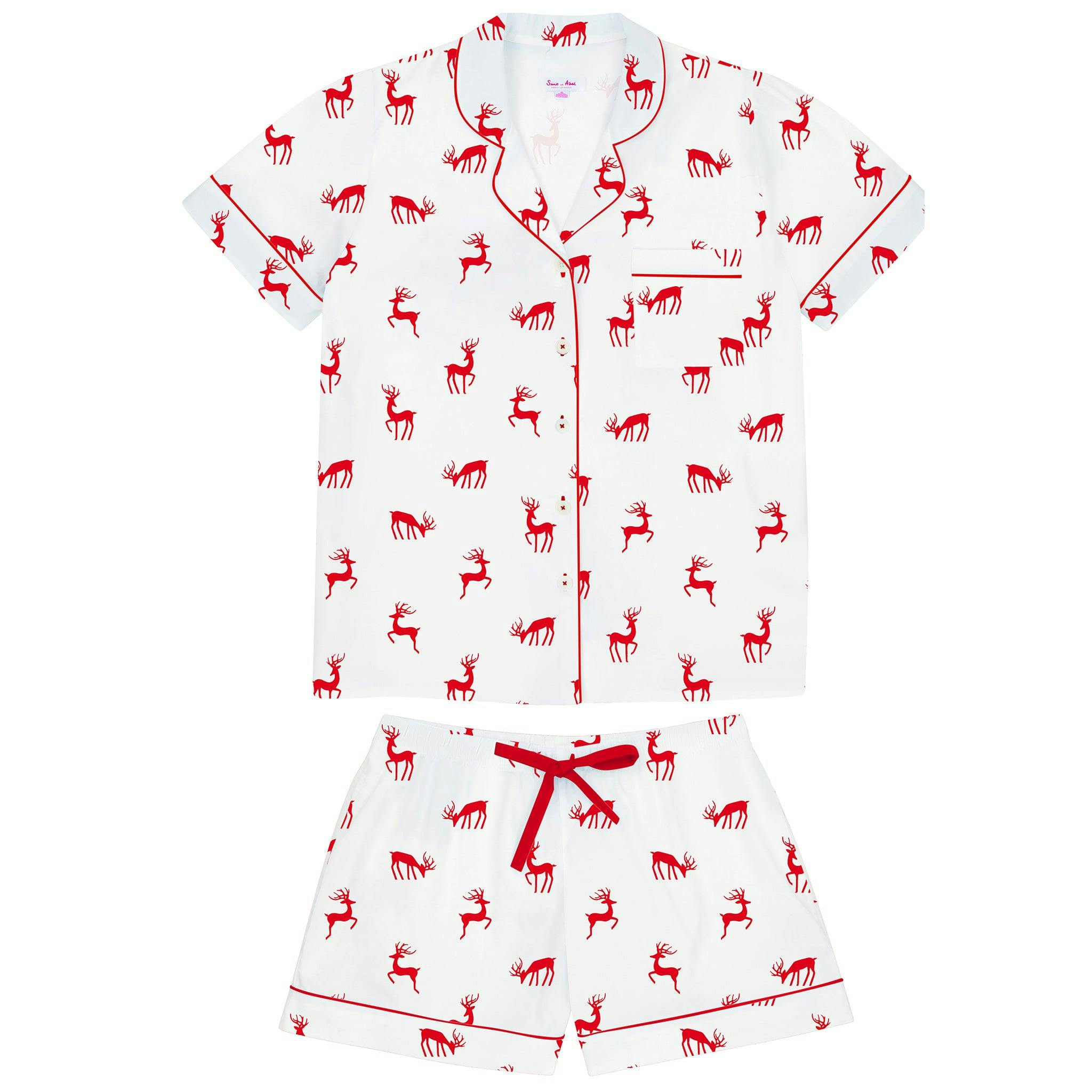 Women's Reindeer Red Short PJ Set - Organic Cotton Poplin