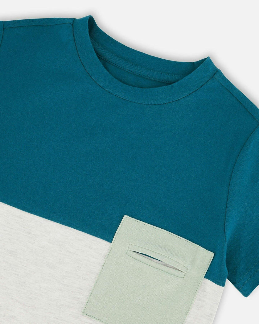 Organic Cotton Colorblock Jersey T-Shirt With Chest Pocket