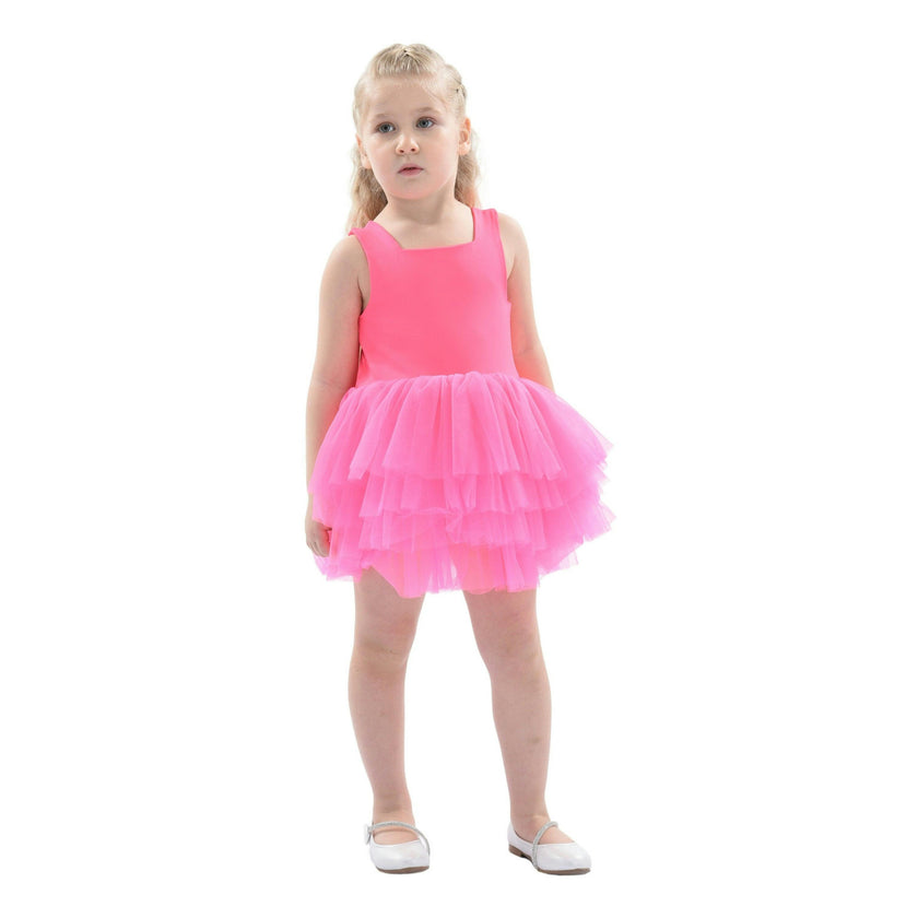 tutu pink dress Tiered skirt sweet sleeveless ball gown wedding with 3D flowers thats okay too High-end Pink Tutu Flower Girl
