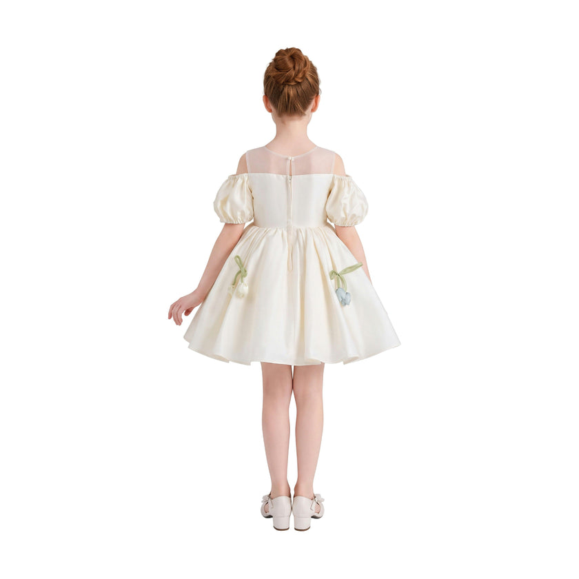 Ivory Zafira Puff-Sleeve Occasion Dress