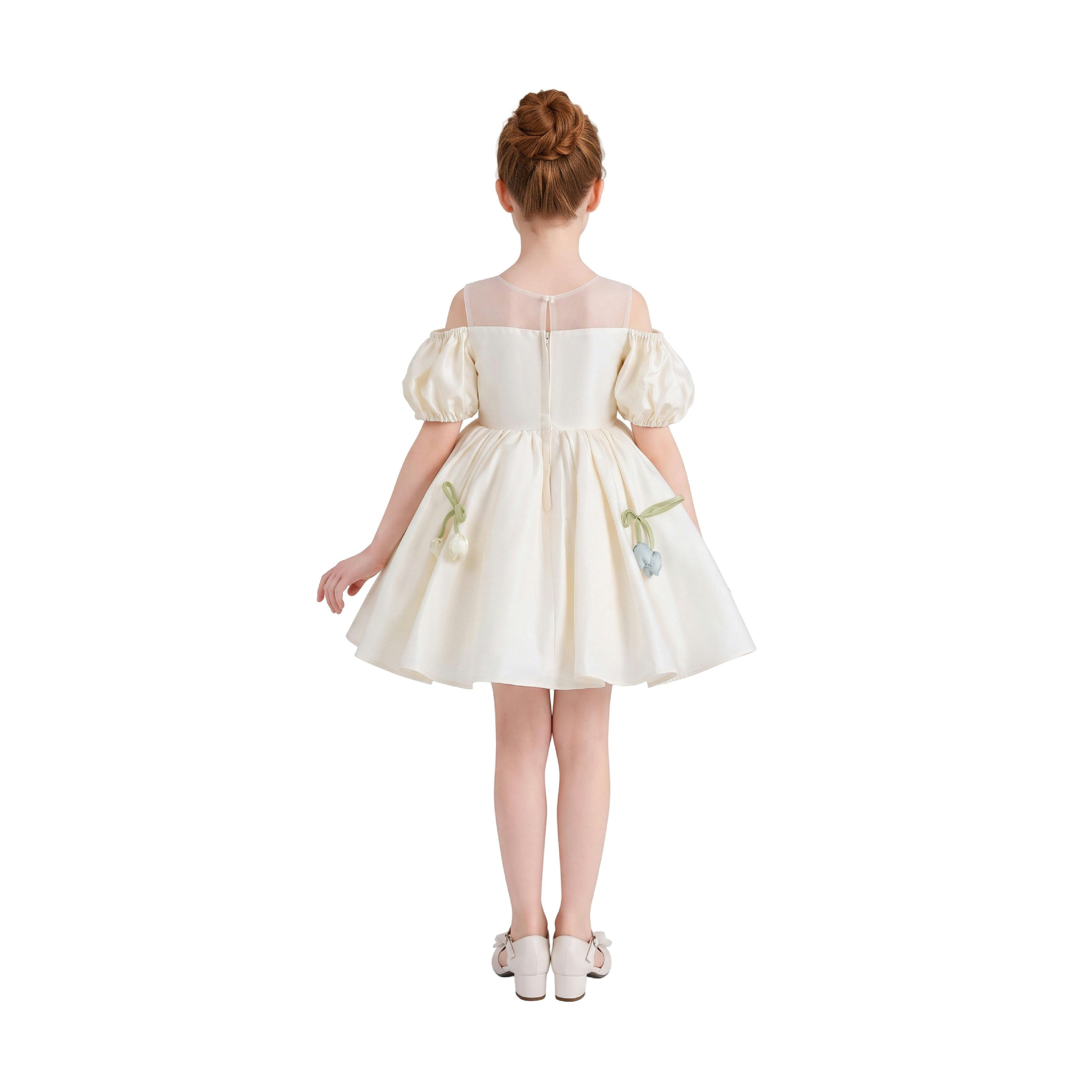Ivory Zafira Puff-Sleeve Occasion Dress