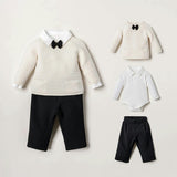 3-Piece Knit Sweater, Collared Bodysuit & Pant Set
