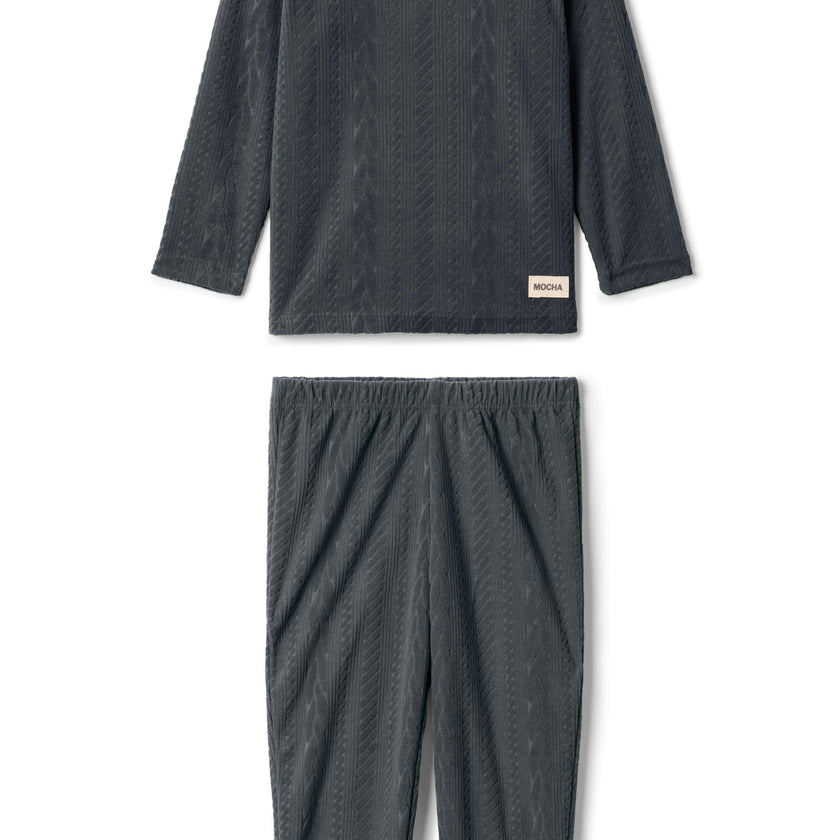 Cable Textured Velour Set Black