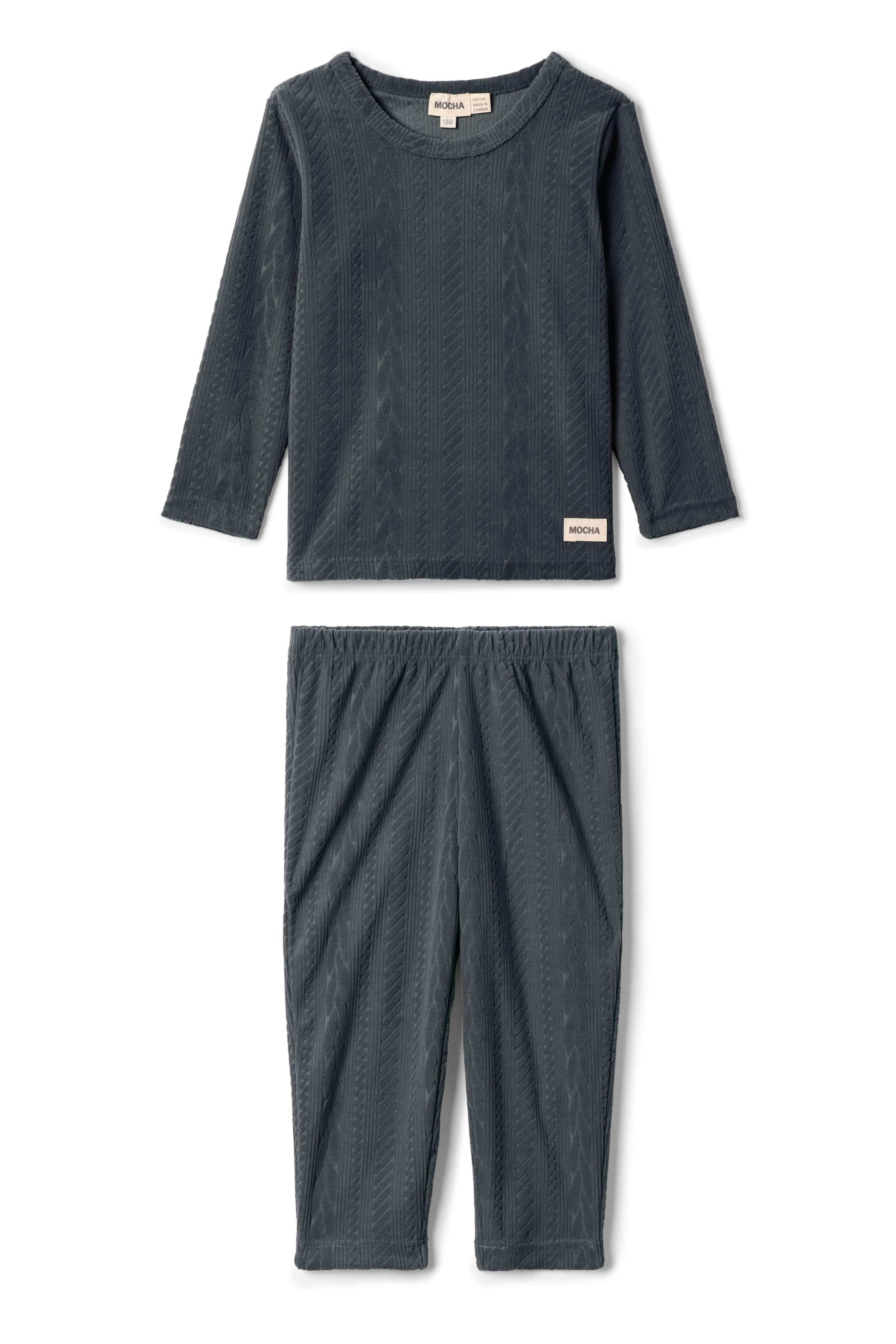 Cable Textured Velour Set Black
