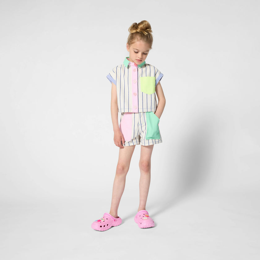 Cream Stripe Shorts with Color Pockets