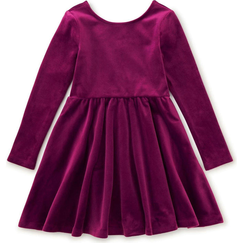 Velour Boat Neck Long Sleeve Ballet Skirt Dress, Red
