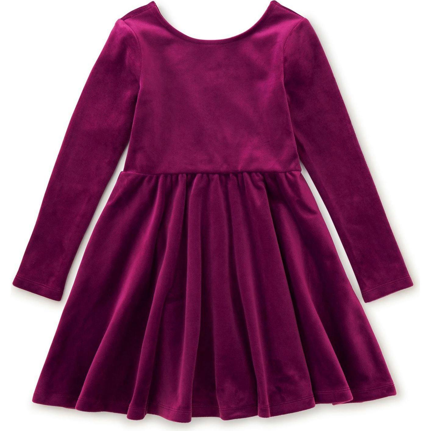 Velour Boat Neck Long Sleeve Ballet Skirt Dress, Red