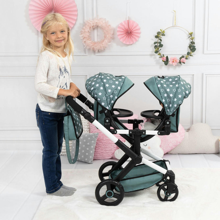 Bayer Design Dolls: Pram Xeo Twin - Green & White Stars