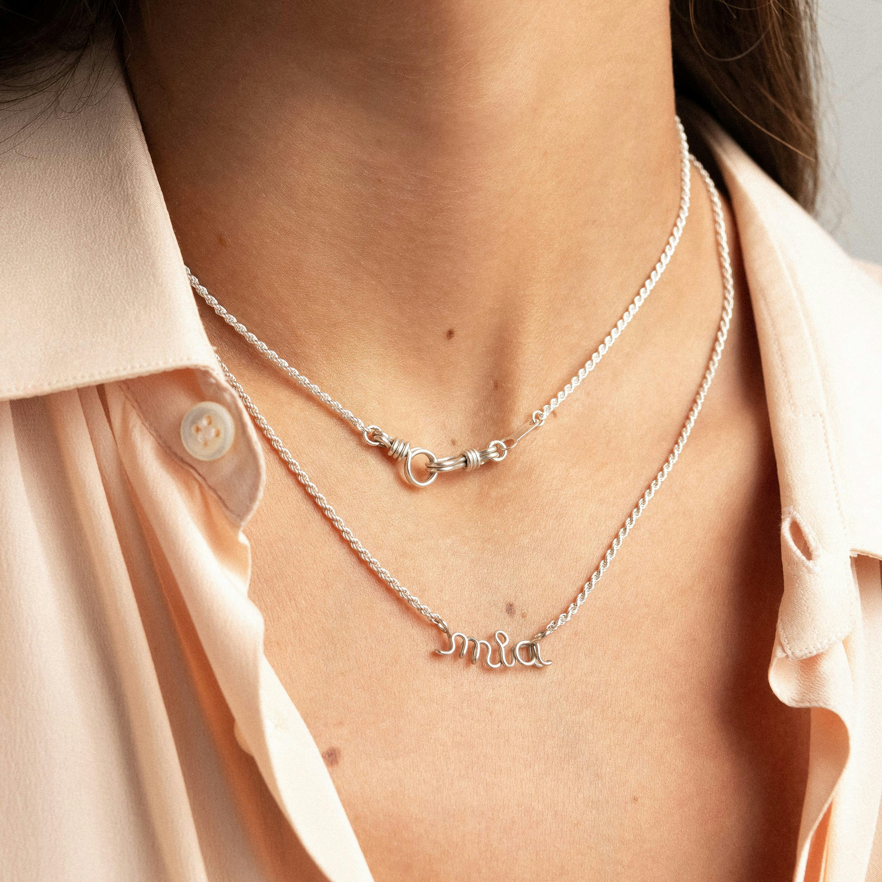 Women's Personalized Rope Chain Necklace, Silver 925