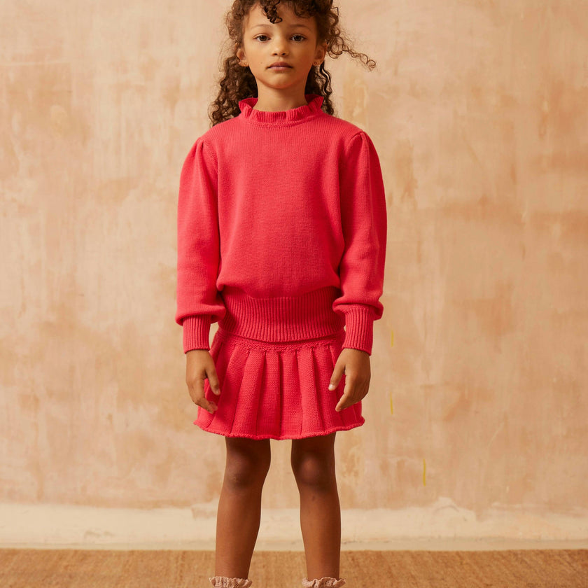 Ruffled Collared Jumper | Raspberry