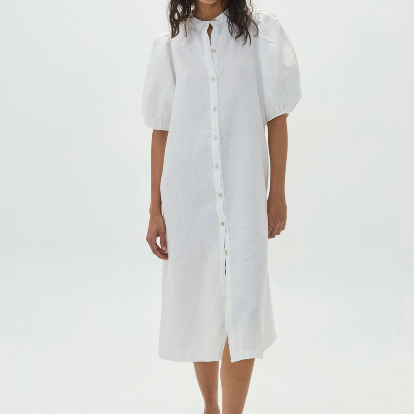 Bubble Linen Dress - Off White
