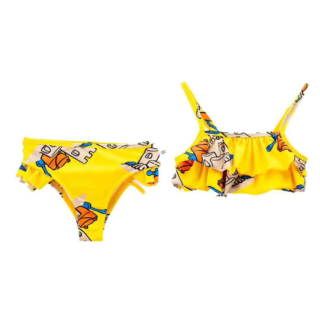 Yellow Sand Castle Print Two Piece Swimsuit