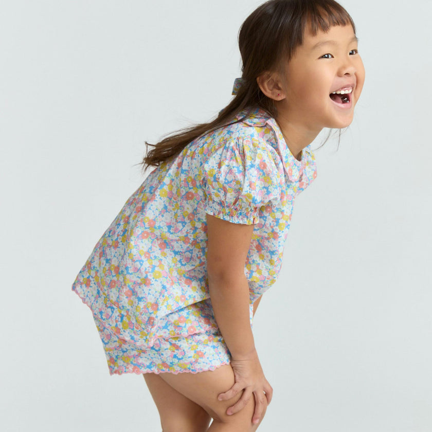 girls jasmine blossom puff sleeve top and short set