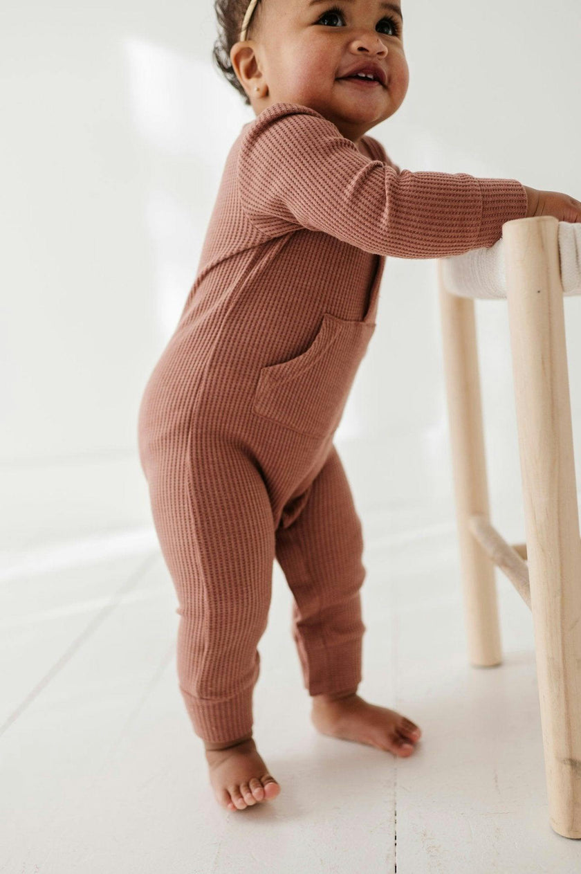 Girls Waffle Romper in Burlwood