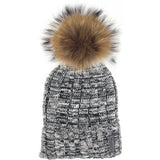 Ribbed Merino Wool Faux Fur Pom Pom Hat