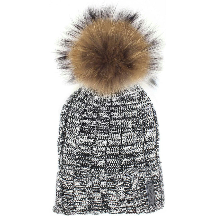 Ribbed Merino Wool Faux Fur Pom Pom Hat