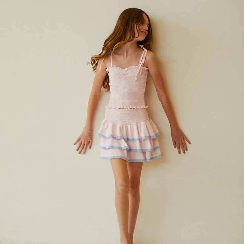 Gemma Pastel Pink Pin Strips Satin Mini Skirt