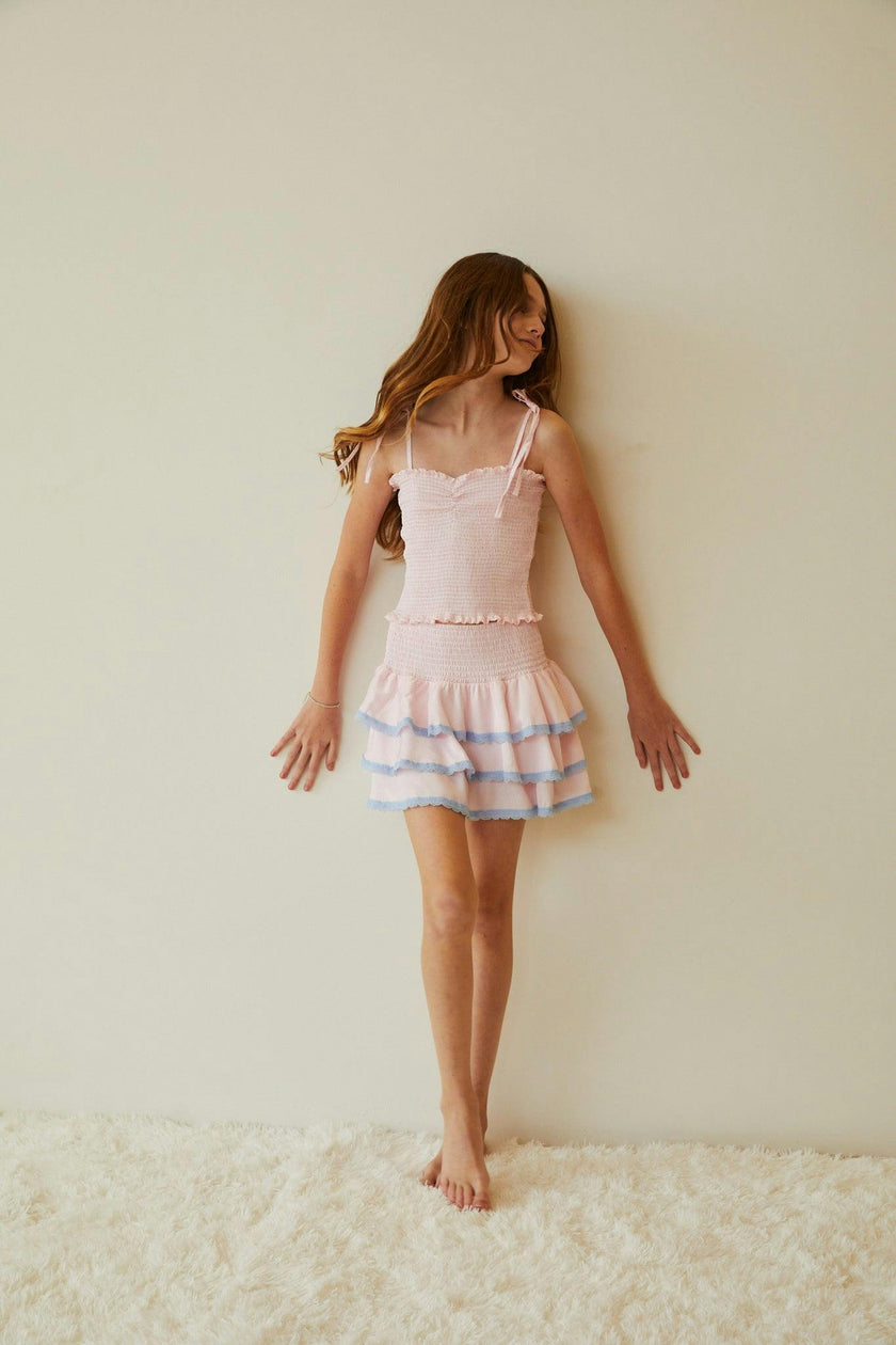 Gemma Pastel Pink Pin Strips Satin Mini Skirt