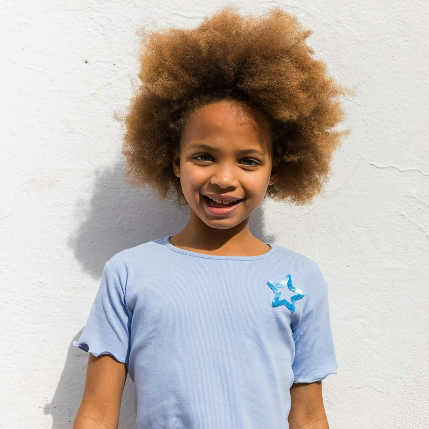 Blue Sequin Star Ribbed Top