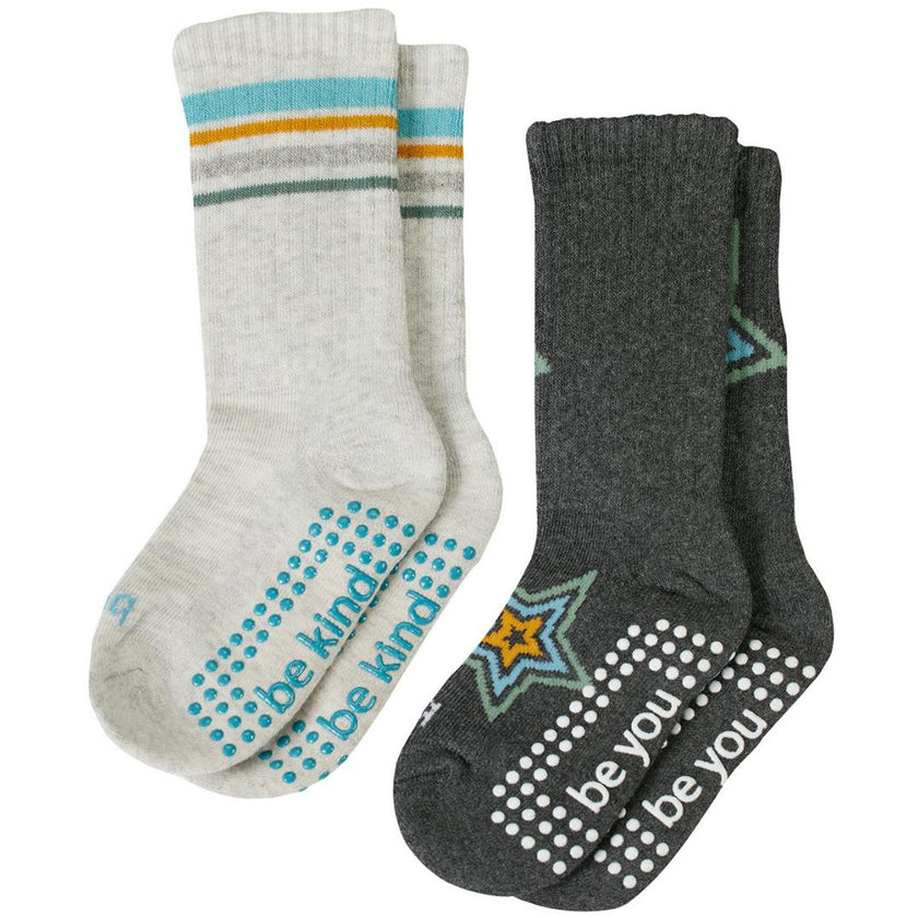 Boys 2 Pack Grip Crew Socks 2T-4T (Sam)