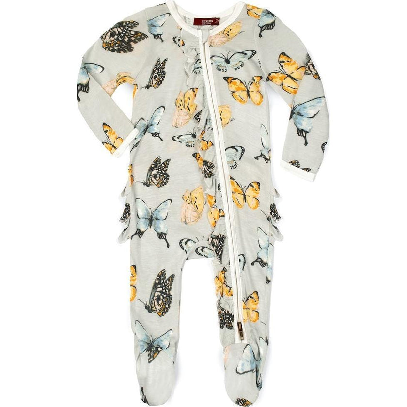 Bamboo Ruffle Zipper Footed Romper