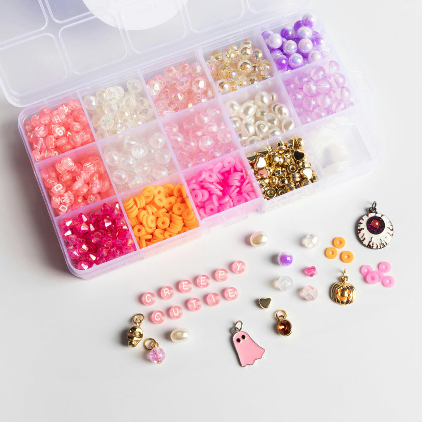 Cute Ghost Charm Pastel Halloween Pink Letter Beads and Pearls DIY Kit