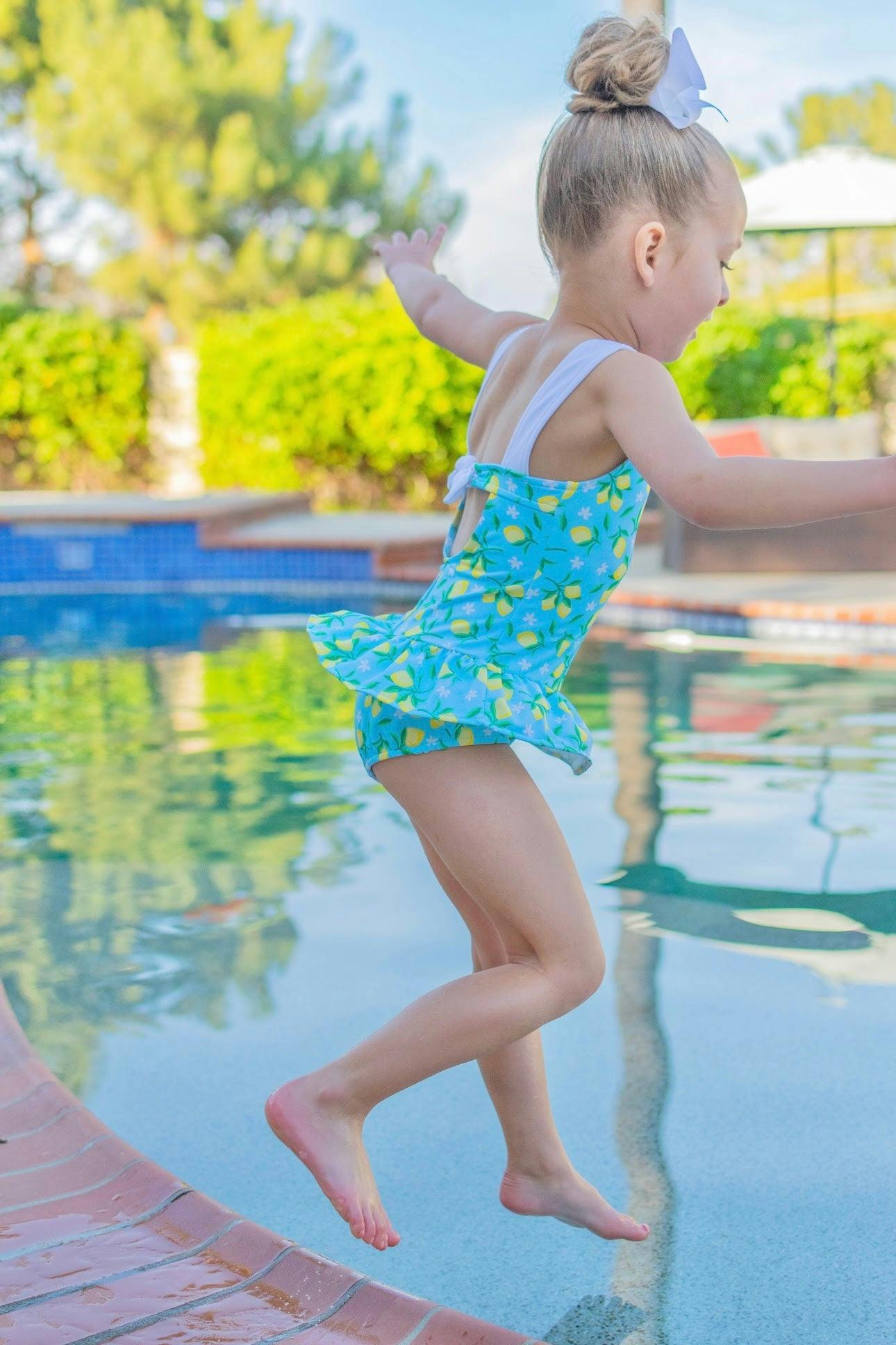 Lemon Print Skirted Swimsuit